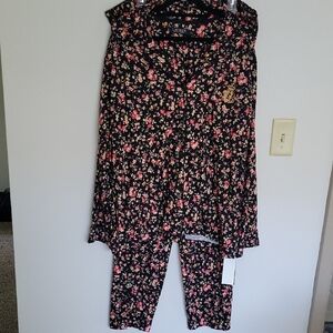 Ralph Lauren Black Micro Floral Print Black Pajama Set Sz 1X NWT